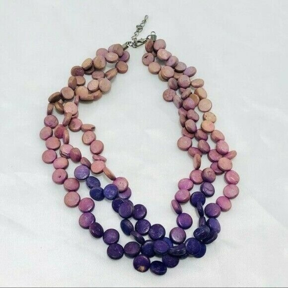 Women Layer Strand Necklace 15” 18” Retro Boho Purple Pink Gradients Two Tone - Picture 8 of 12